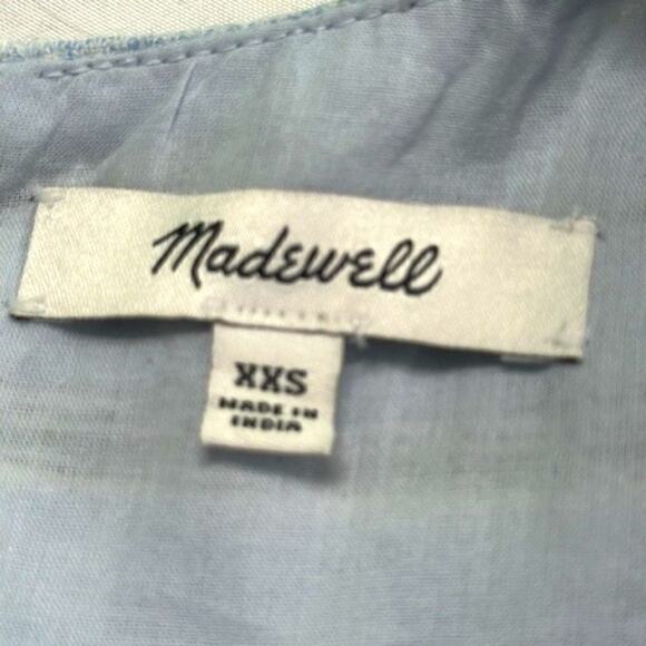 Madewell Women's XXS Yoked Mini Dress in Textured Stripe Sleeveles Blue Pockets - Picture 13 of 16